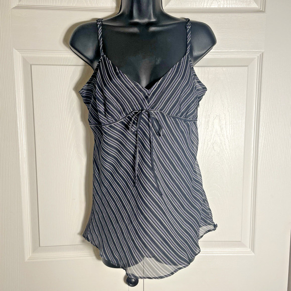 Vintage Y2K New York Company Company Women 10 Gray Purple Diagonal Striped Bow - Picture 1 of 7